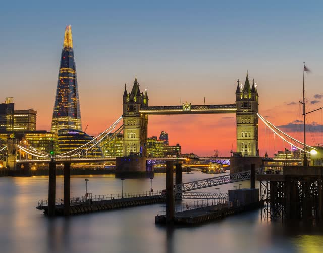 Tower Bridge and the Shard at sunset