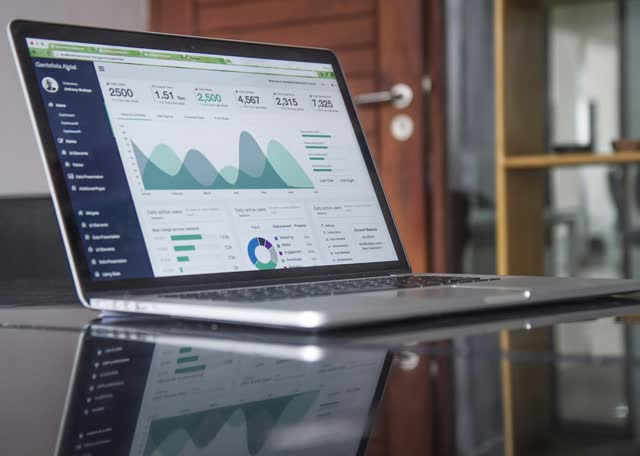 Laptop screen showing a business analytics dashboard